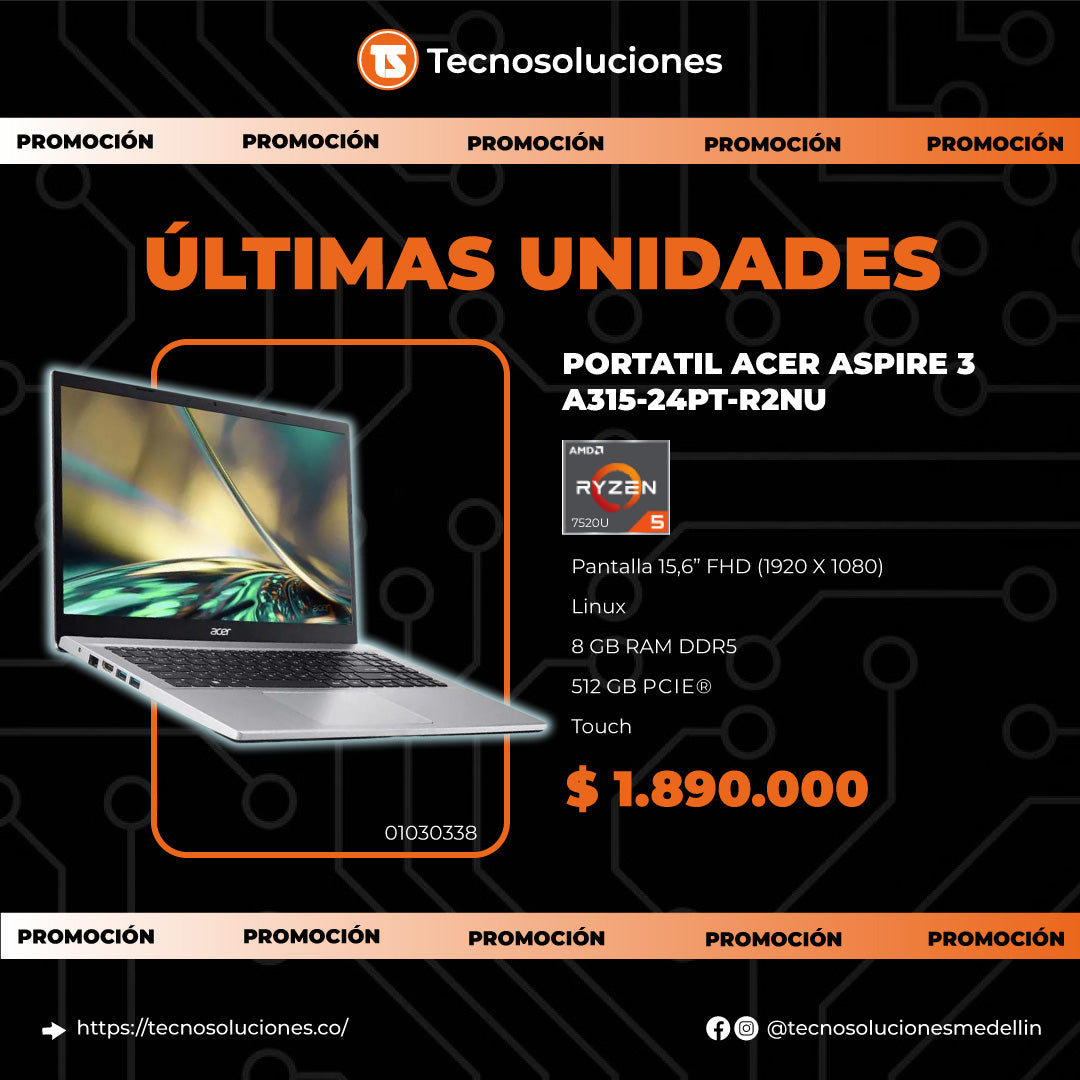 Portátil Acer Aspire 3 A315-24PT-R2NU Ryzen 5 7520U