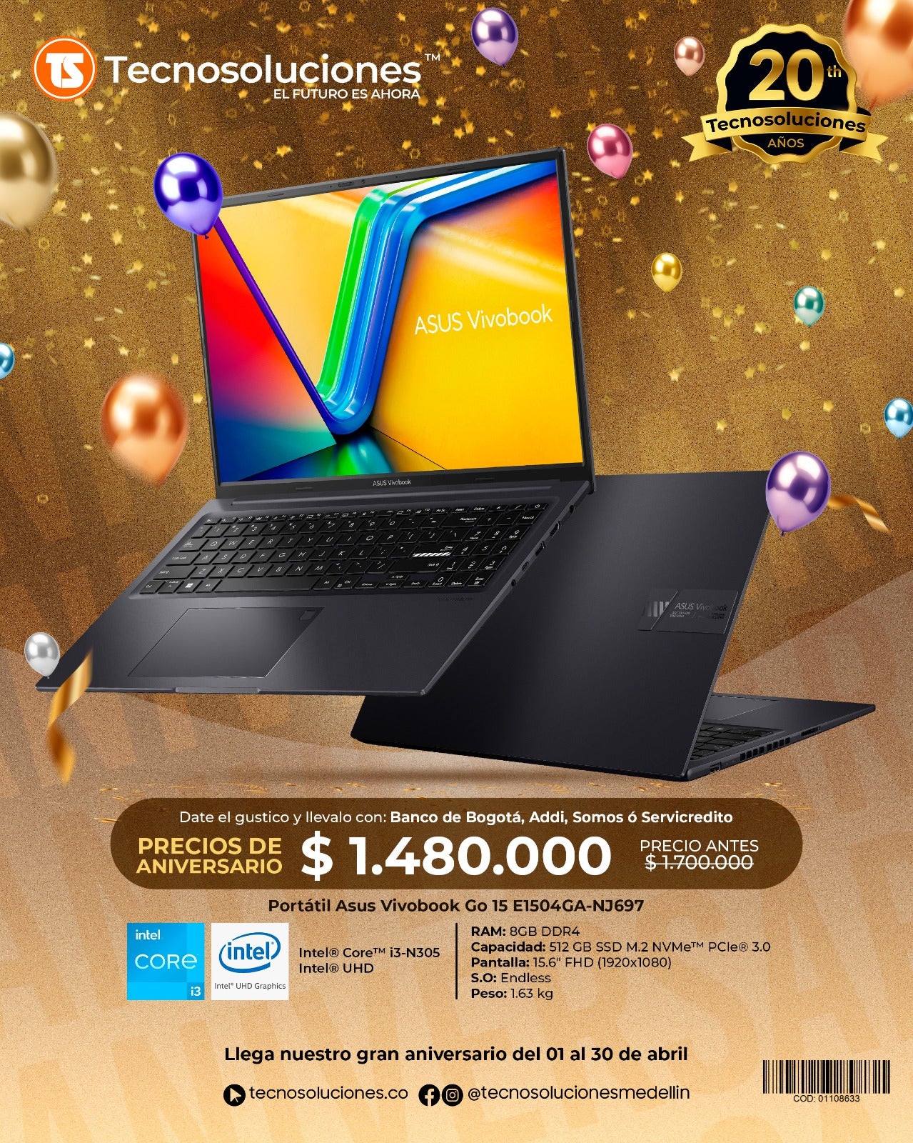 Portátil Asus E1504GA-NJ697 CI3 N305