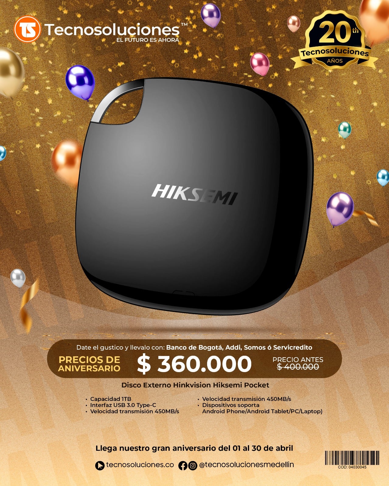 Disco Solido Externo HIKSEMI Pocket 1TB SSD