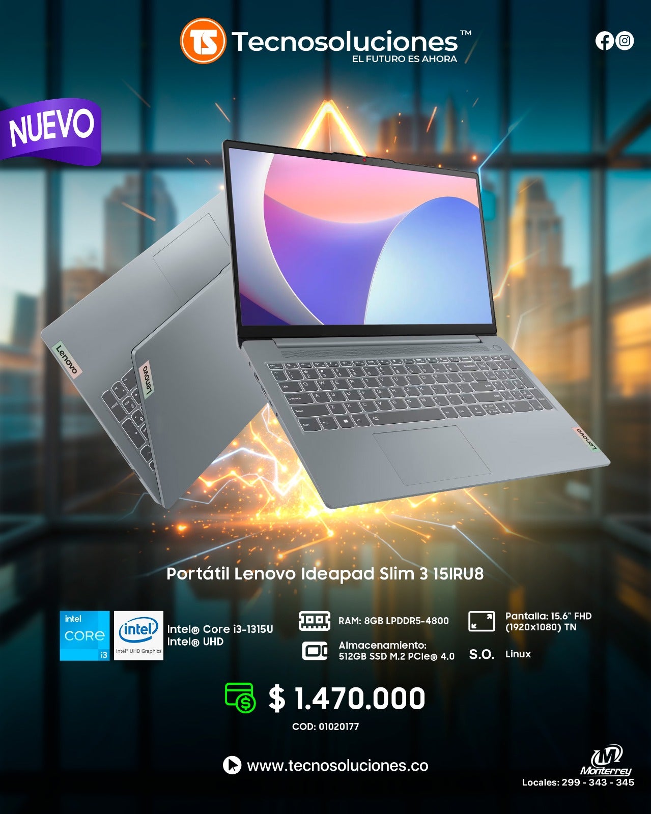 Portátil Lenovo IdeaPad Slim 3 15IRU8 CI3 1315U