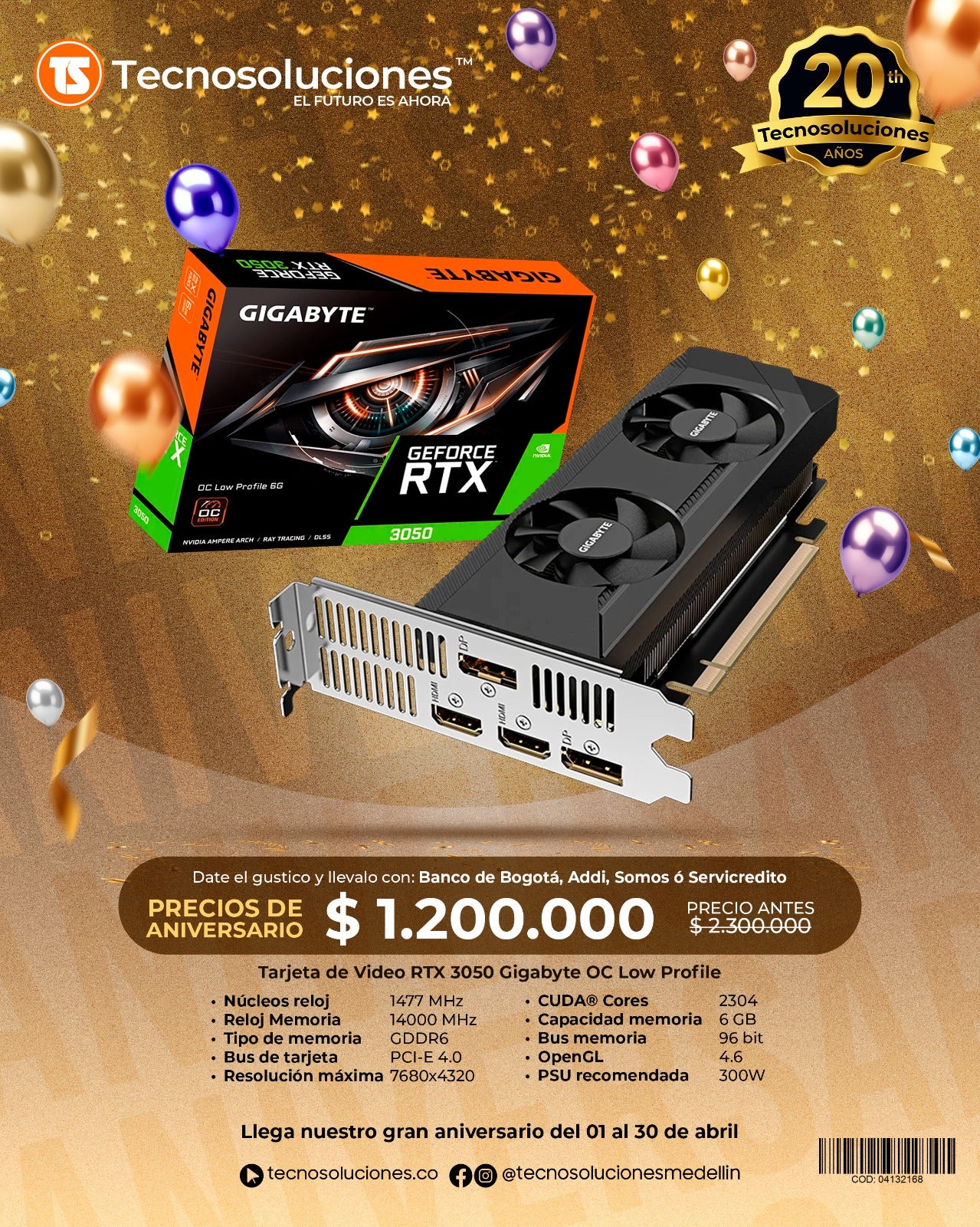 Tarjeta de Video GIGABYTE GeForce RTX 3050 OC Low Profile 6GB
