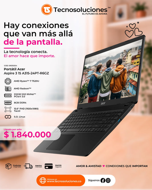Portátil Acer Aspire 3 15 A315-24PT-R6GZ Ryzen 5 7520U