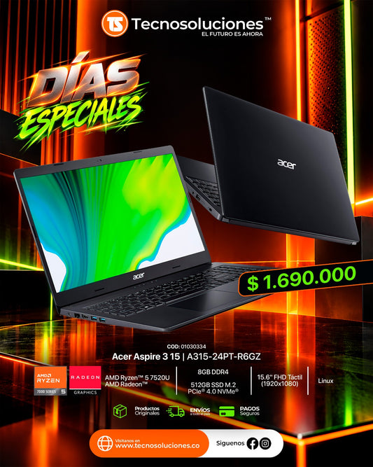 Portátil Acer Aspire 3 15 A315-24PT-R6GZ Ryzen 5 7520U