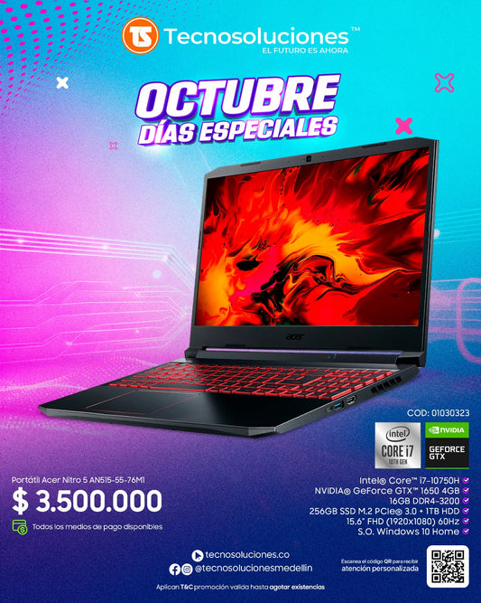 Portátil Acer Nitro 5 - AN515-55-76M1 CI7 10750H