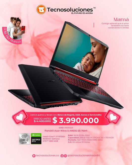 Portátil Acer Nitro 5 - AN515-55-76M1 CI7 10750H
