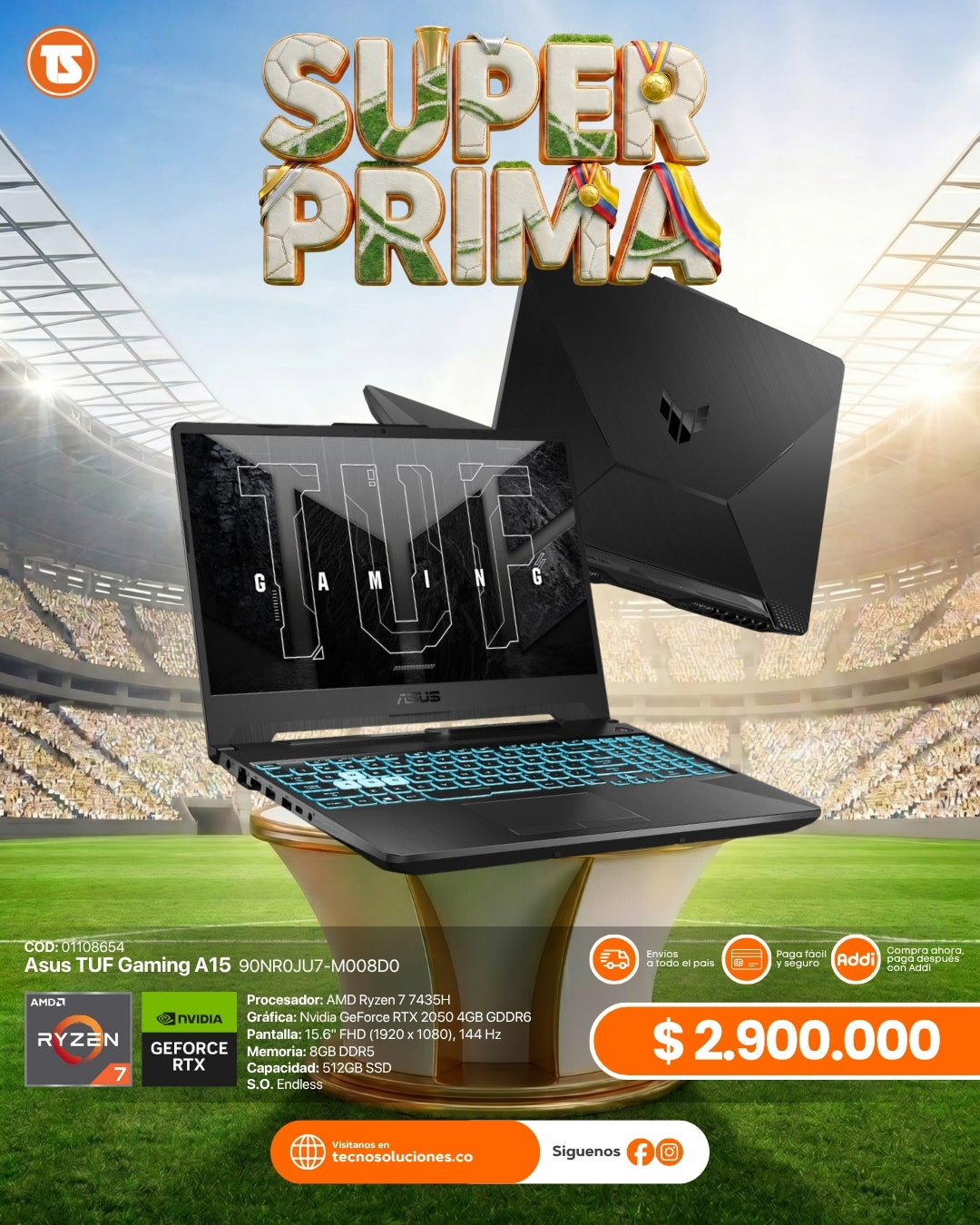 Portátil Asus TUF Gaming A15 Ryzen 7 7435HS