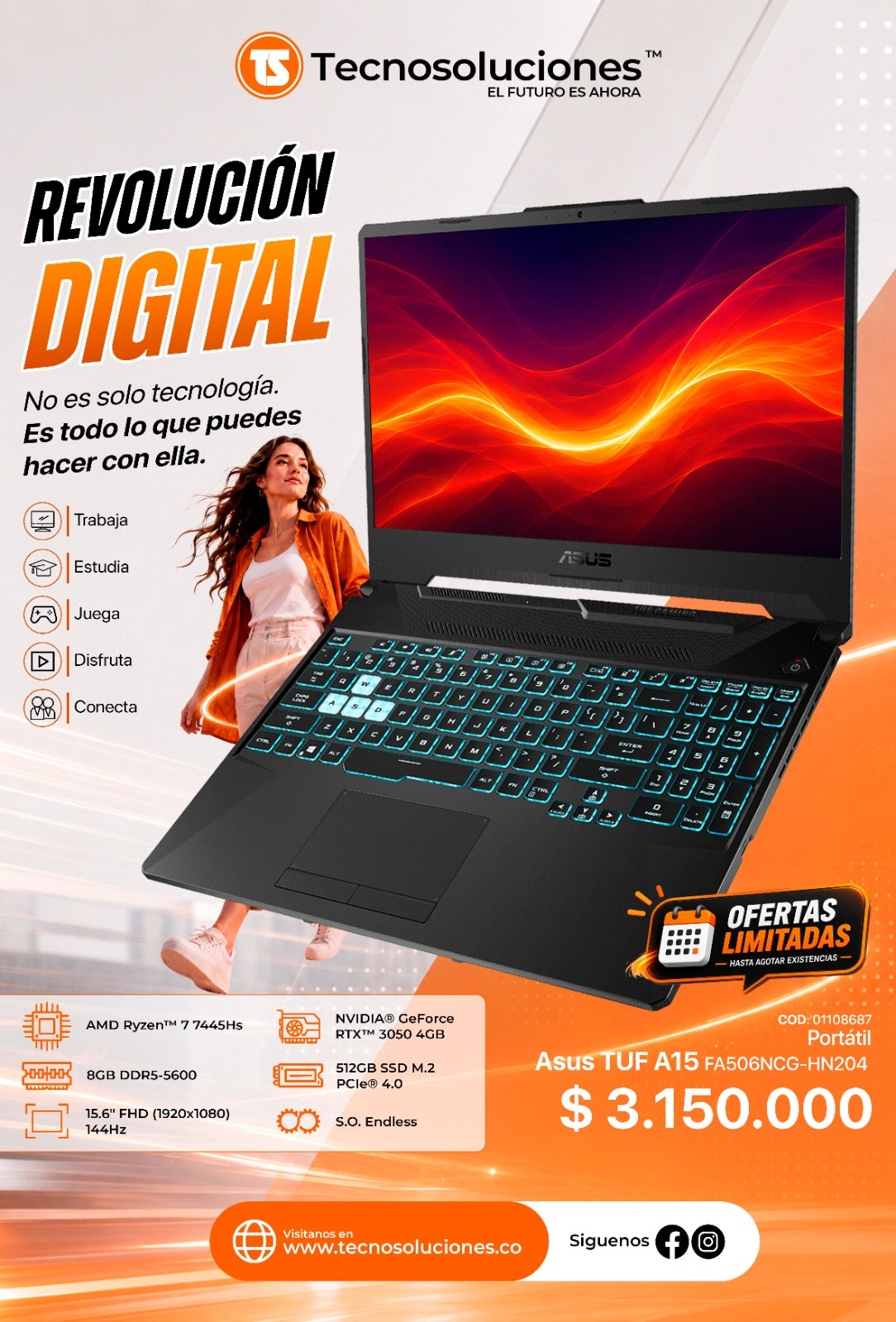 Portátil Asus TUF Gaming A15 Ryzen 7 7445HS