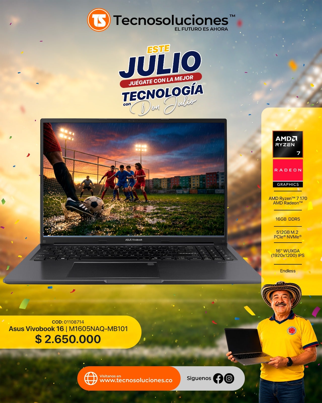 Portátil Asus Vivobook 16 Ryzen 7 170