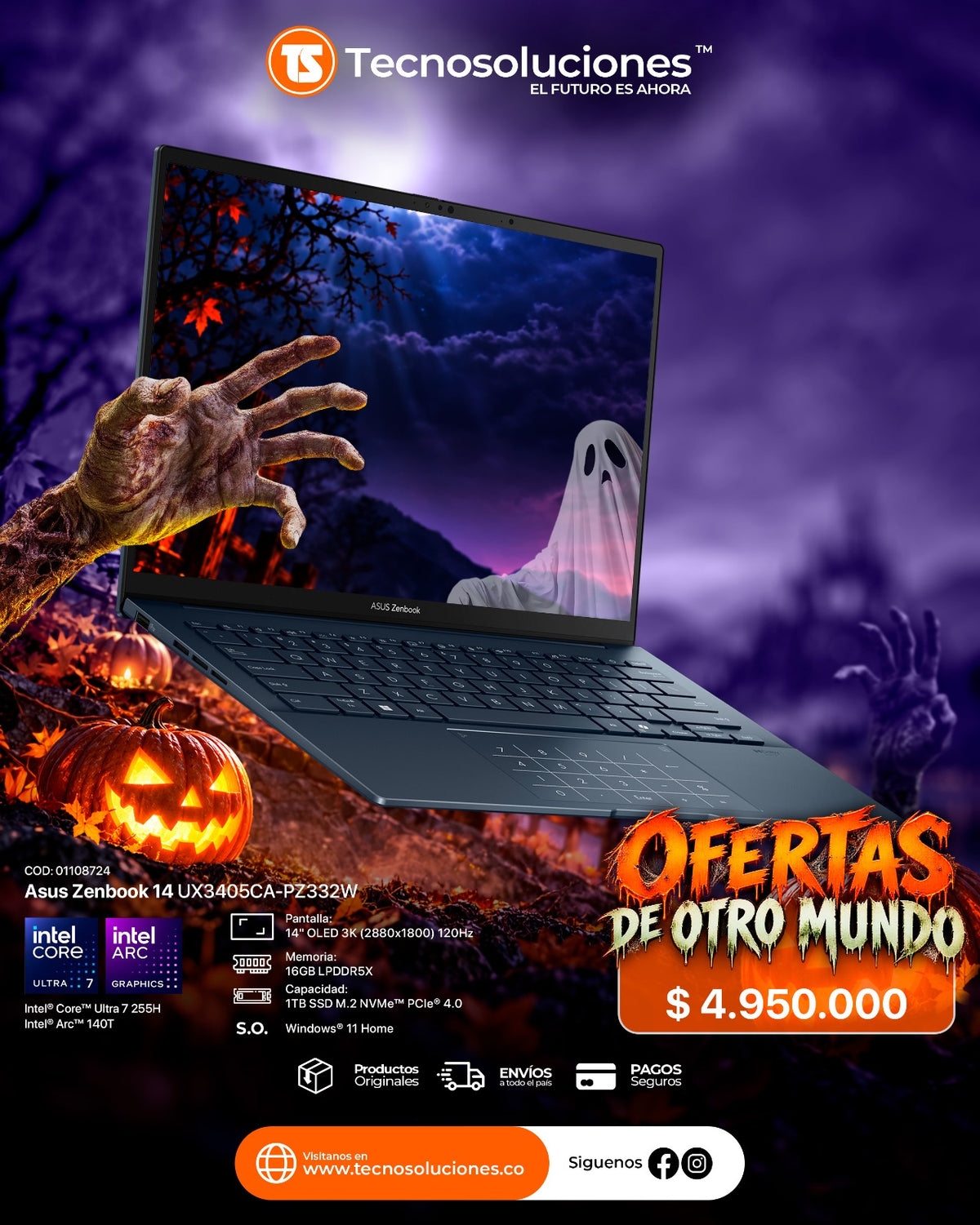 Portátil Asus Zenbook 14 OLED Ultra 7 255H