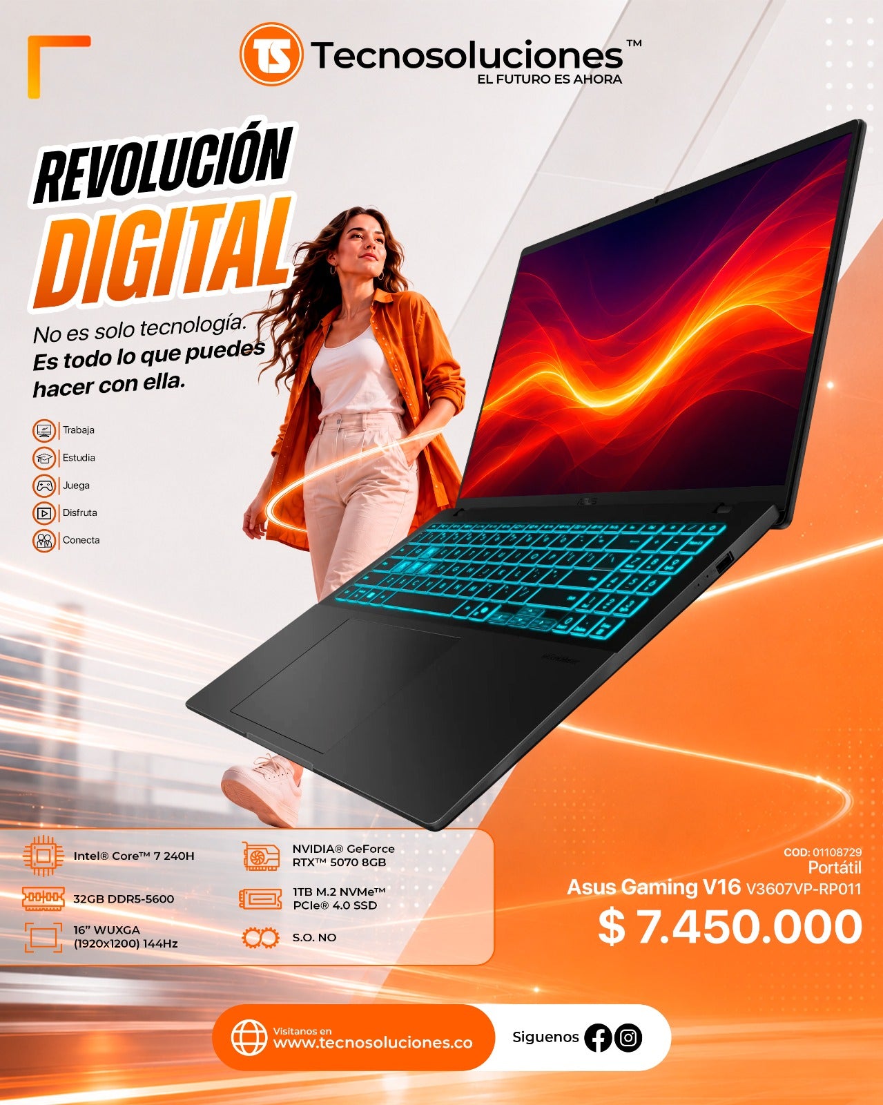 Portátil Asus Gaming V16 Core 7 240H