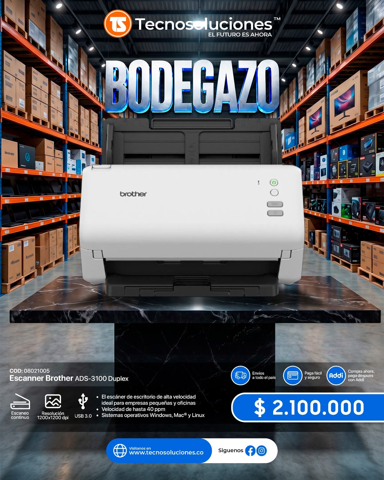 Scanner Brother Color ADS-3100