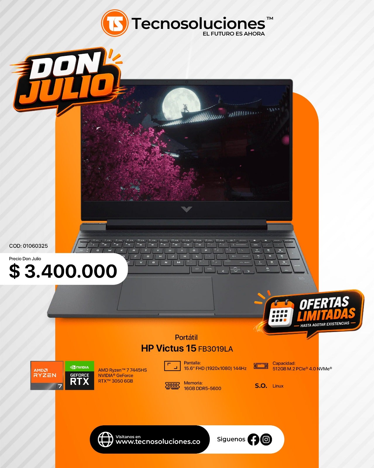 Portátil HP VICTUS 15 FB3019LA Ryzen 7 7445HS