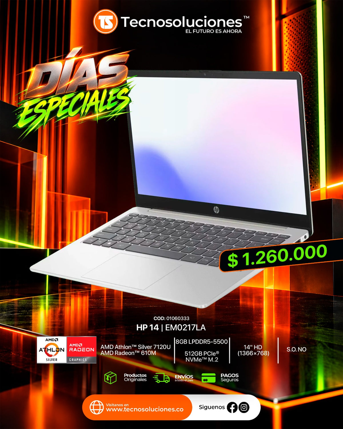 Portátil Hp 14-EM0217LA AMD Athlon Silver 7120U