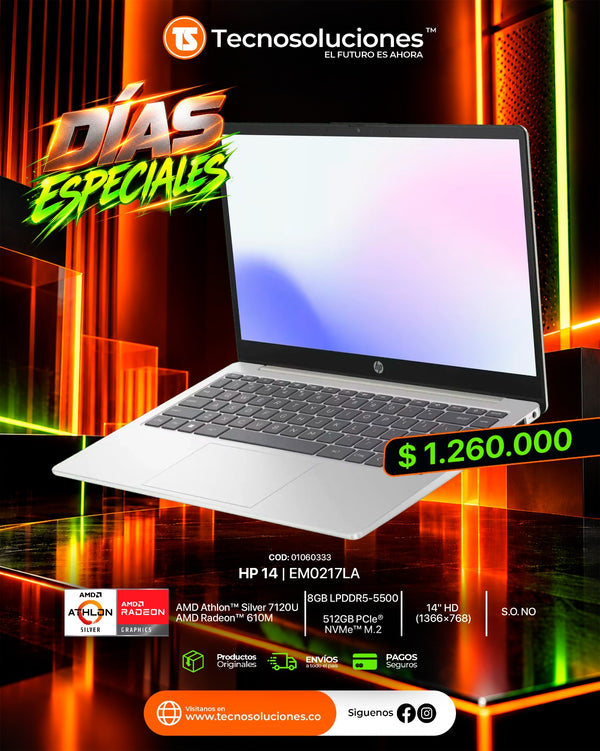Portátil Hp 14-EM0217LA AMD Athlon Silver 7120U