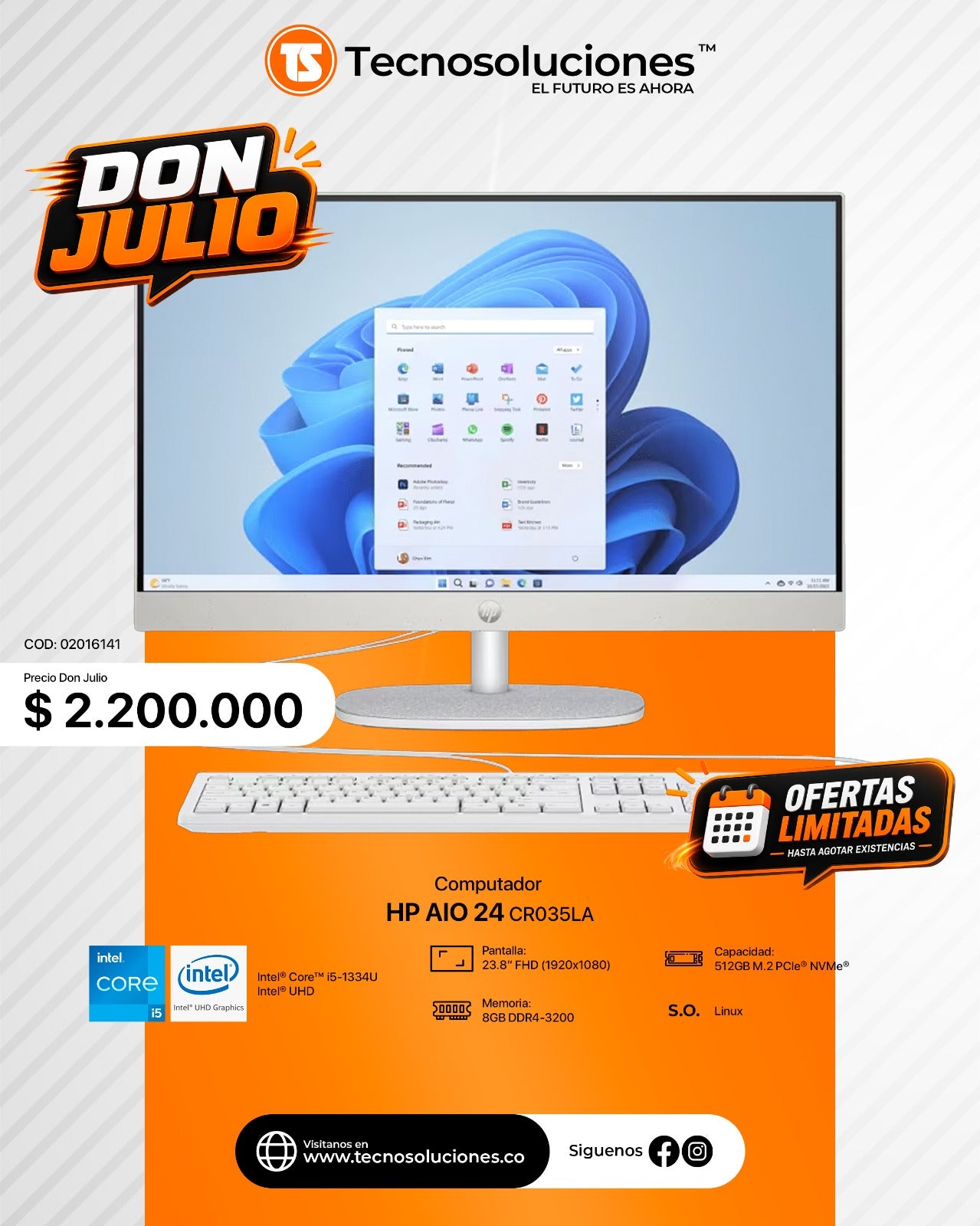 Computador HP AIO 24-CR035LA CI5 1334U