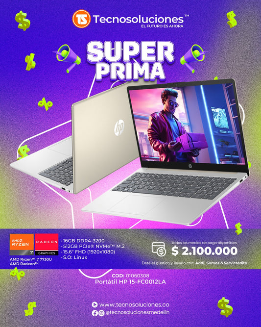 Portátil HP 15-FC0012LA Ryzen 7 7730U
