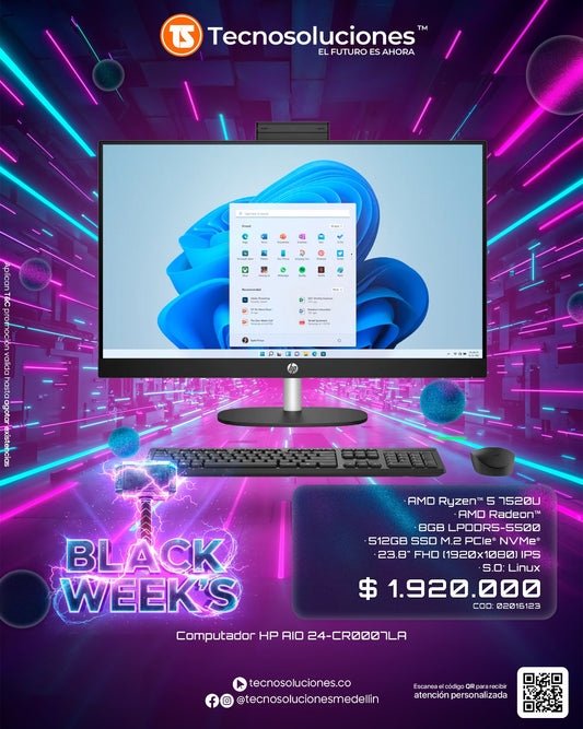 Computador HP AIO 24-CR0007LA Ryzen 5 7520U