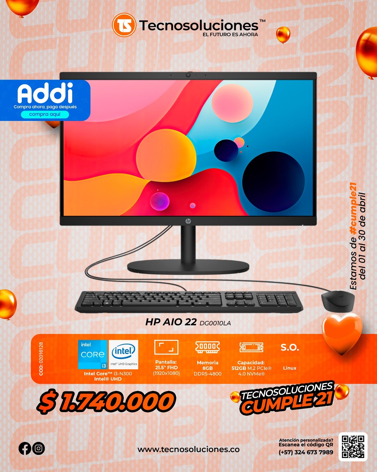 Computador HP AIO 22-DG0010LA CI3 N300