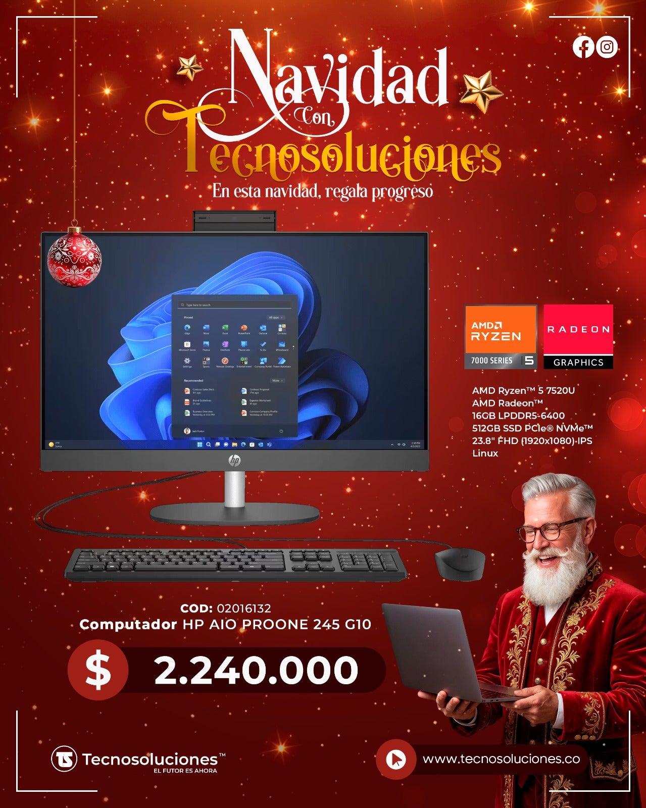 Computador Hp AIO Pro One 245 G10 Ryzen 5 7520U