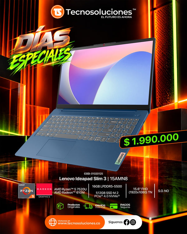 Portátil Lenovo IdeaPad Slim 3 15AMN8 Ryzen 5 7520U