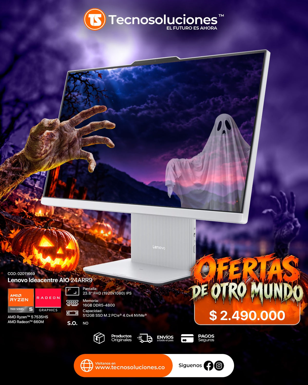 Computador Lenovo IdeaCentre AIO 24ARR9 Ryzen 5 7535HS