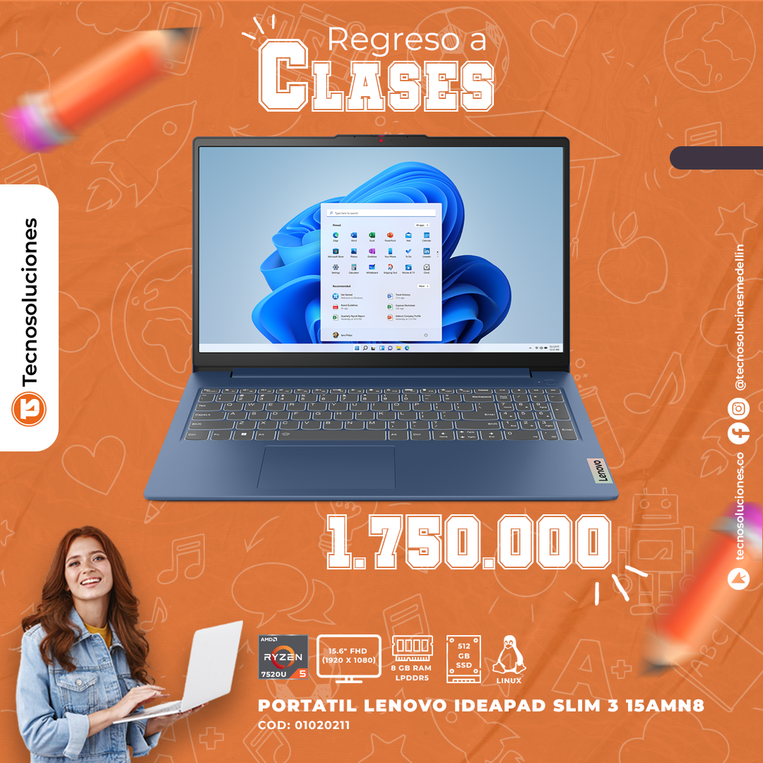 Portátil Lenovo IdeaPad Slim 3 15AMN8 Ryzen 5 7520U