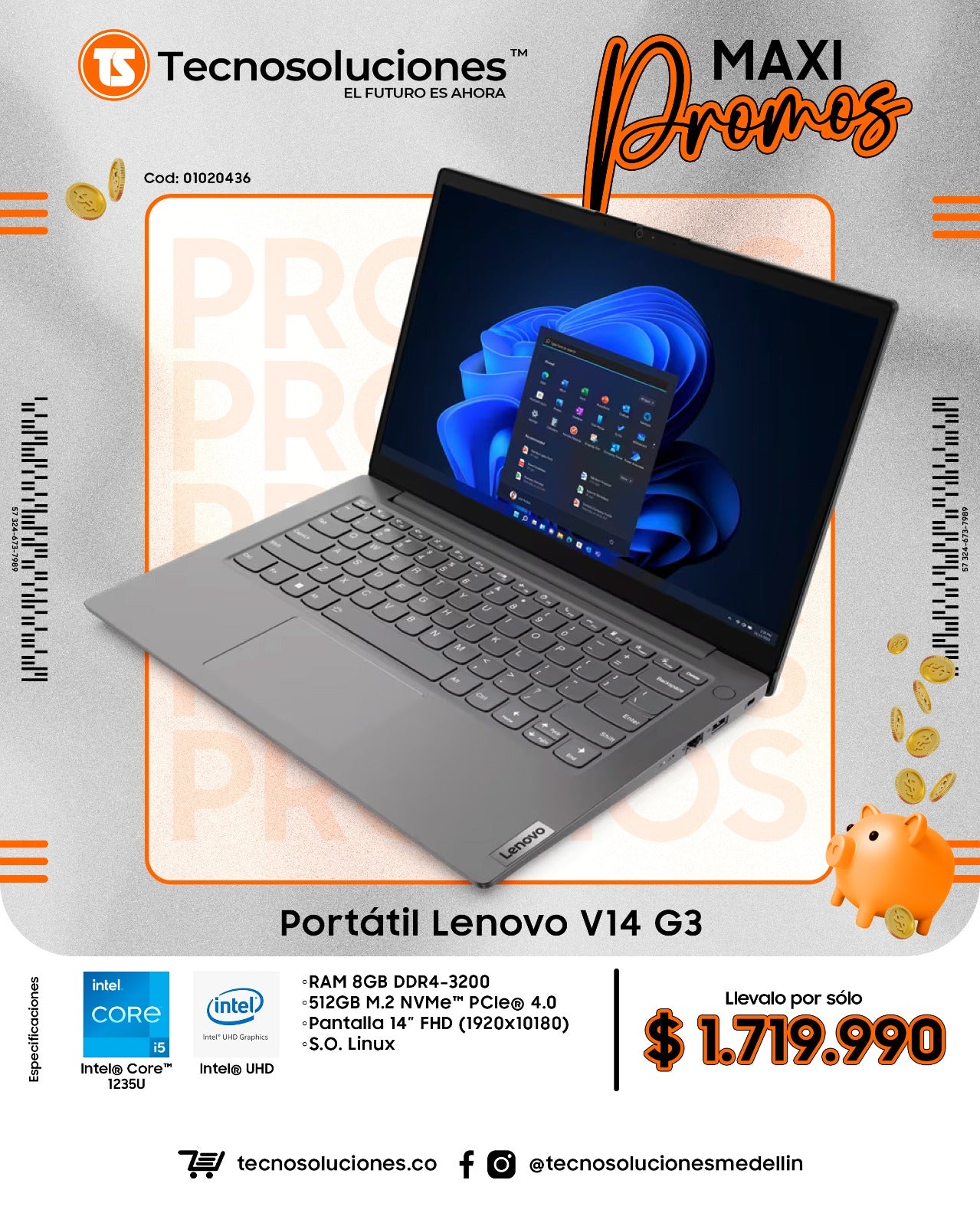 Portátil Lenovo V14 Gen3 IAP CI5 1235U