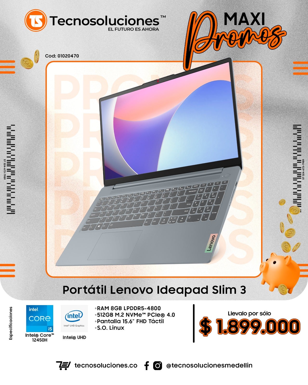 Portátil Lenovo IdeaPad Slim 3 CI5 12450H