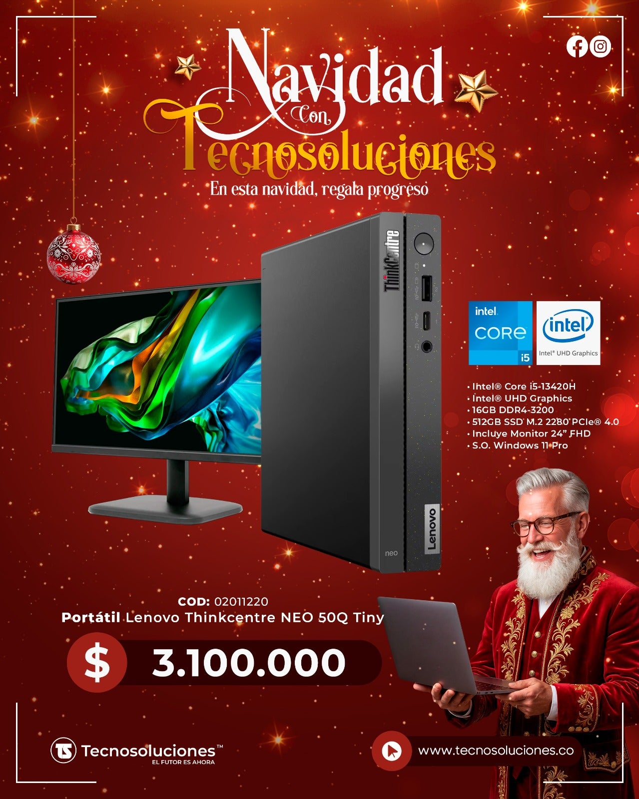 Computador Lenovo ThinkCentre Neo 50Q Tiny CI5 13420H