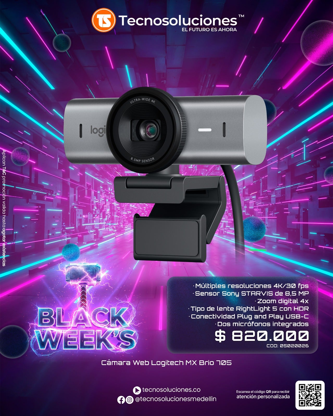 Cámara Web Logitech MX Brío 705 4K