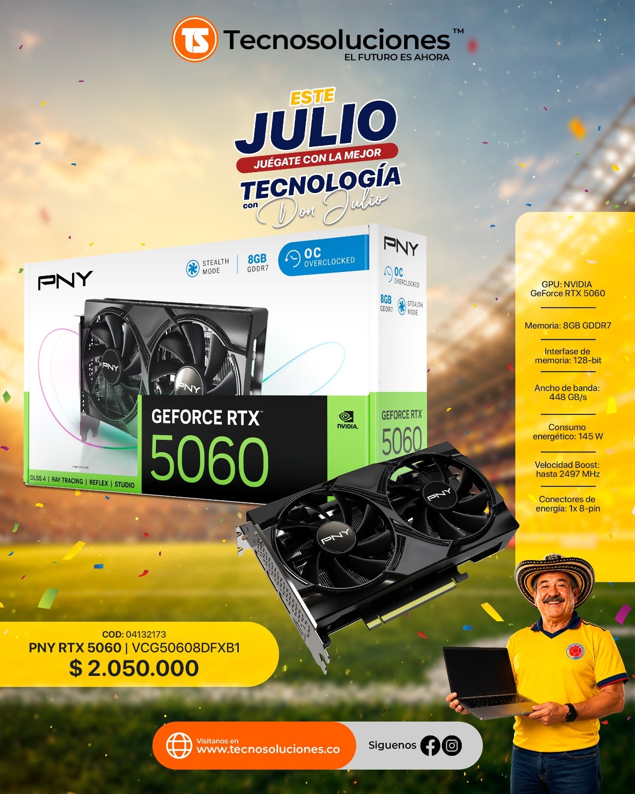 Tarjeta de Video PNY NVIDIA GeForce RTX 5060 8G GDDR7