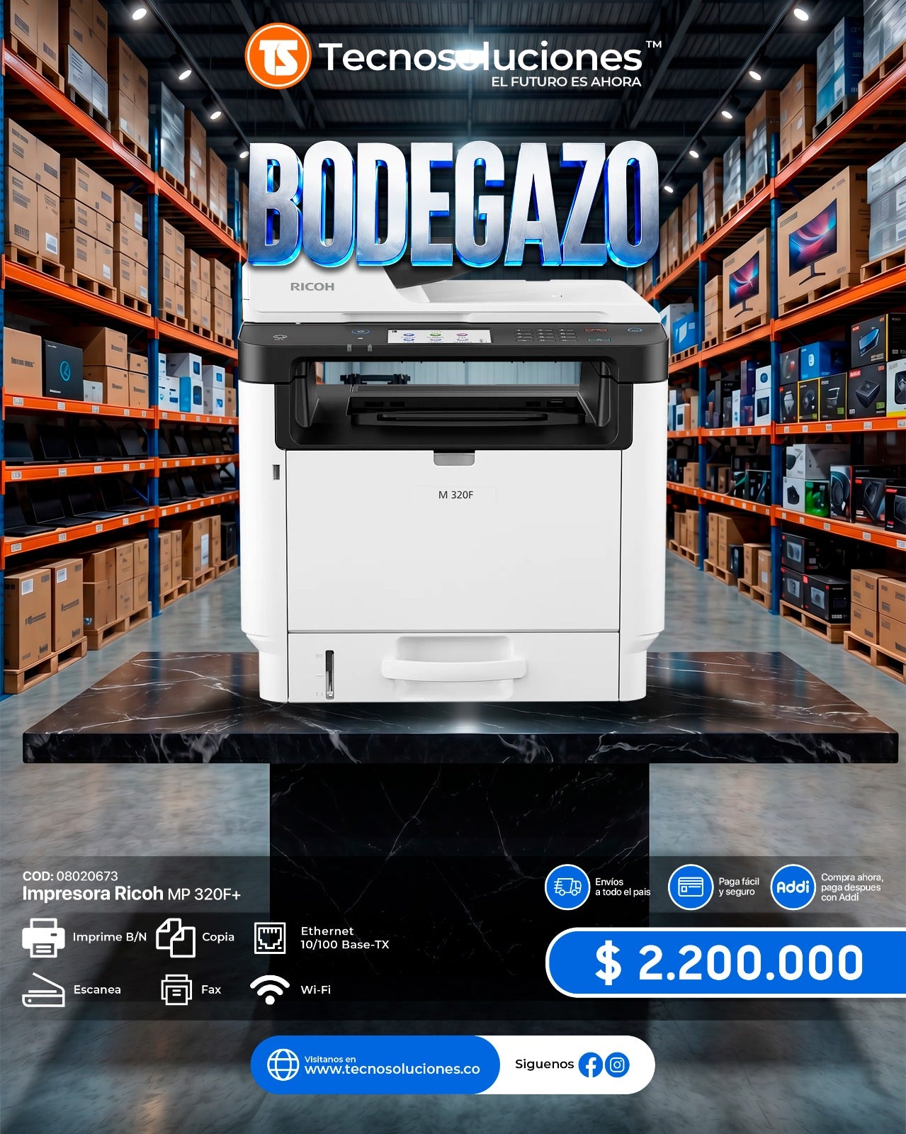 Impresora  Multifuncional RICOH M 320F + Toner