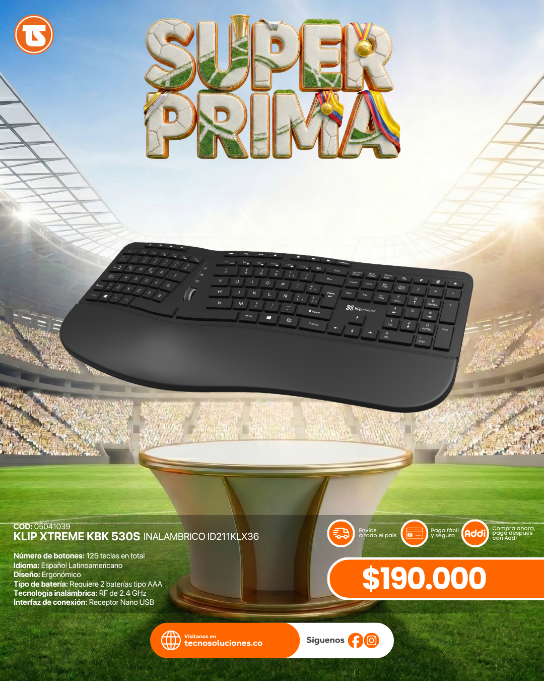 Teclado KlipXtreme KBK 530S Ergonómico